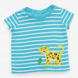 Tee ss teal stripe cheetah applique