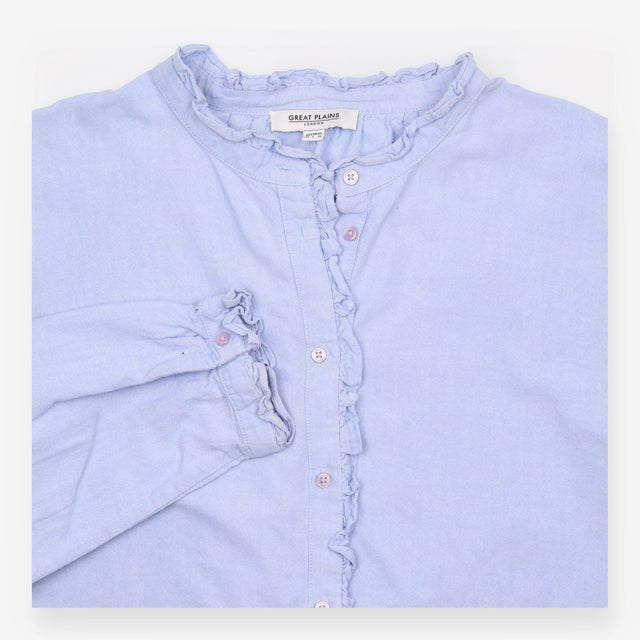 Cotton Chambray Shirt with Ruffle Trim