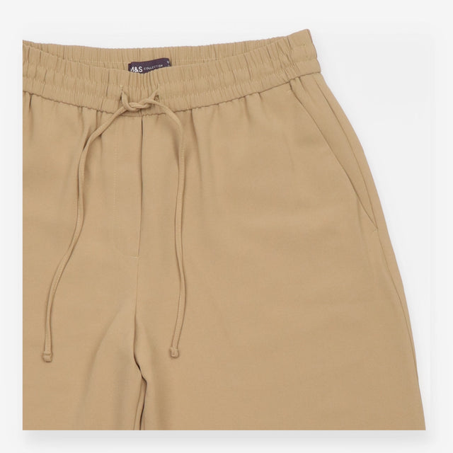 Beige Elasticated Drawstring Wide Leg Trousers
