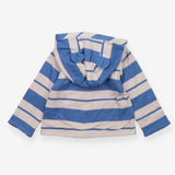 Blue and white stripe jersey cardigan with hood