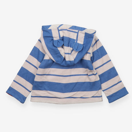 Blue and white stripe jersey cardigan with hood