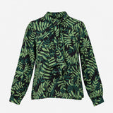Green Palm Botanical Leaf Print Scarf Tie Neck Lon