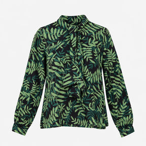 Green Palm Botanical Leaf Print Scarf Tie Neck Lon