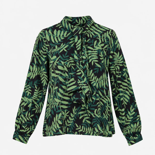Green Palm Botanical Leaf Print Scarf Tie Neck Lon