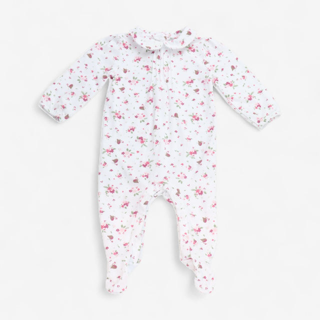 Sleepsuit Collared White with Pink Flowers and Rob