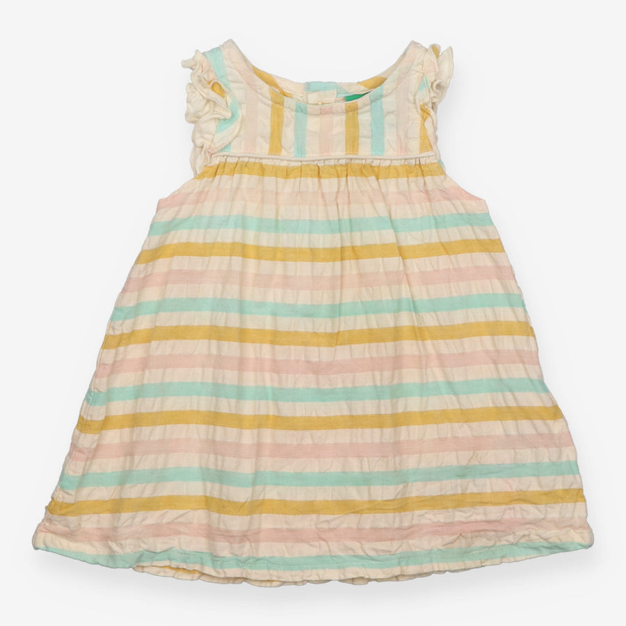 Dress sleeveless stripes frill shoulders hem