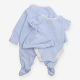Sleepsuit bodysuit and hat blue stripe