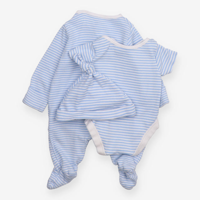 Sleepsuit bodysuit and hat blue stripe