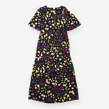 Black Fruit Print Clementine Wrap Midi Dress