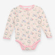 Bodysuit LS pink edging cream cats flowers