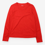 Top Red Long Sleeve Scoop Neck Slub