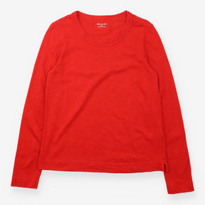 Top Red Long Sleeve Scoop Neck Slub