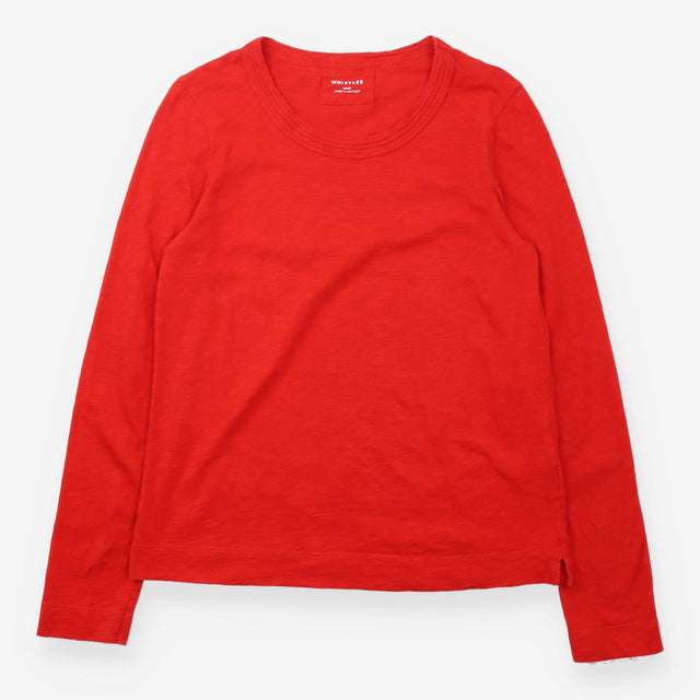 Top Red Long Sleeve Scoop Neck Slub