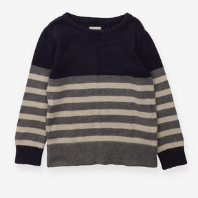 Knitted Sweater Navy Top and Cuffs and Grey and Cr