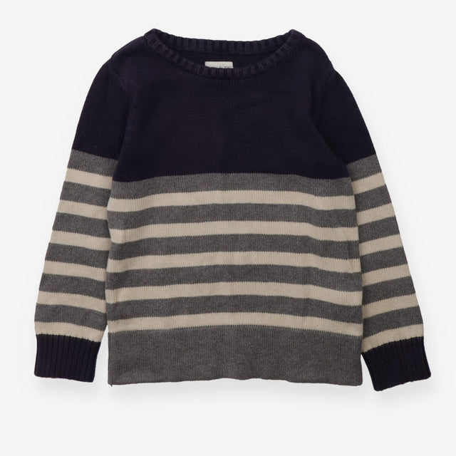 Knitted Sweater Navy Top and Cuffs and Grey and Cr