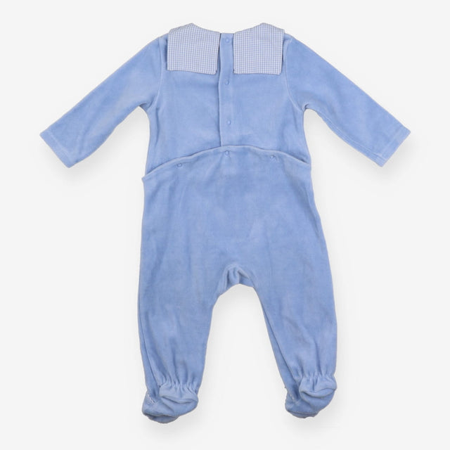 Cyrillus Blue velour sleepsuit with gingham collar