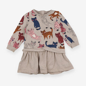 Grey sweater dress with fancy cats