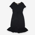 Midi Dress Black V Neck Short Sleeve Ruffle Hem