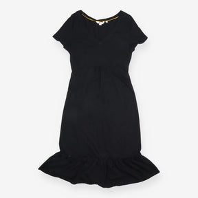 Midi Dress Black V Neck Short Sleeve Ruffle Hem