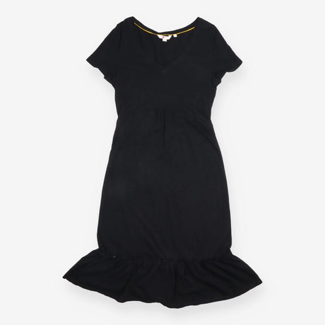 Midi Dress Black V Neck Short Sleeve Ruffle Hem
