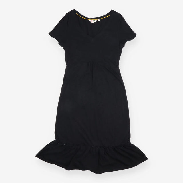 Midi Dress Black V Neck Short Sleeve Ruffle Hem