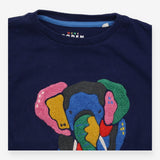 T-Shirt Short Sleeve Elephant Applique Navy Blue