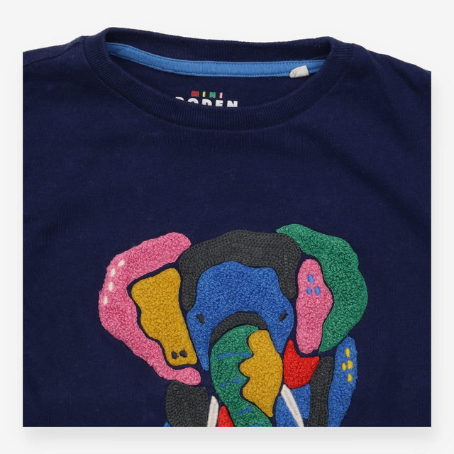 T-Shirt Short Sleeve Elephant Applique Navy Blue