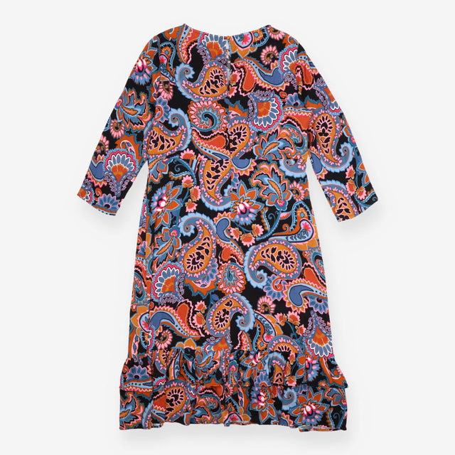 Midi Dress Black Multicolour Large Paisley Print