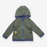 Reversible Hoodie Fleece Green Stripe and Blue Tra