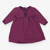 Dress Purple and Pink Stripe with Ruffle Buttoned 