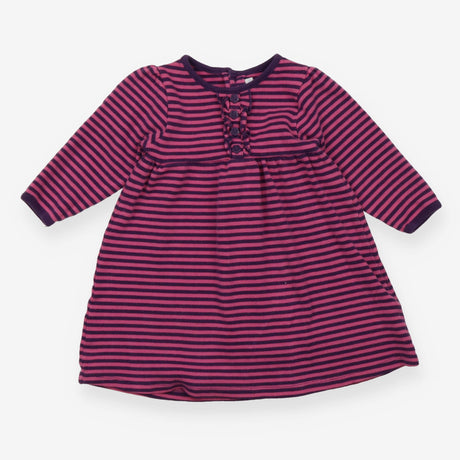 Dress Purple and Pink Stripe with Ruffle Buttoned 