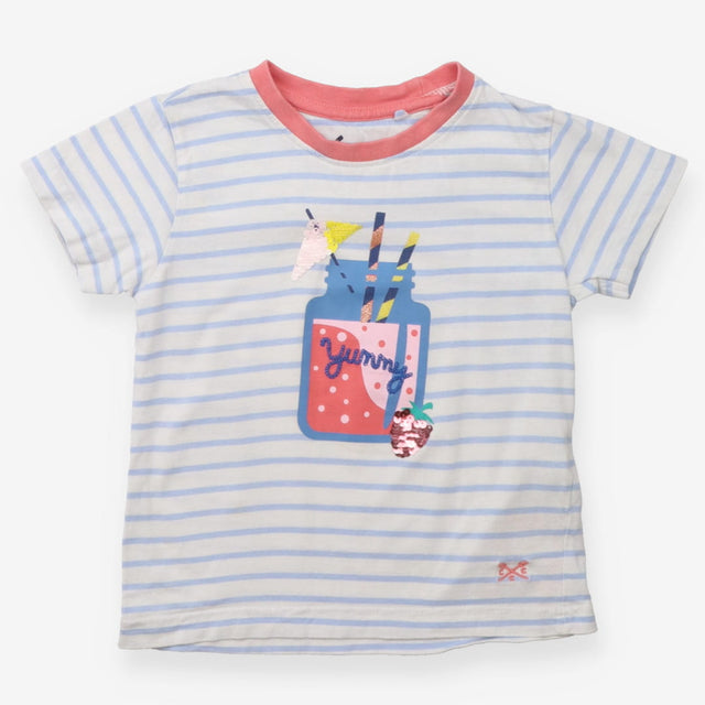 Blue Striped T-shirt Fruity Drink Applique 