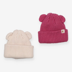 Baby Beanie with Ears Pink and White 2-Pack