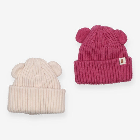 Baby Beanie with Ears Pink and White 2-Pack