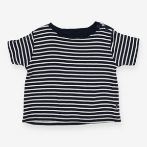 Tee SS white large navy stripe