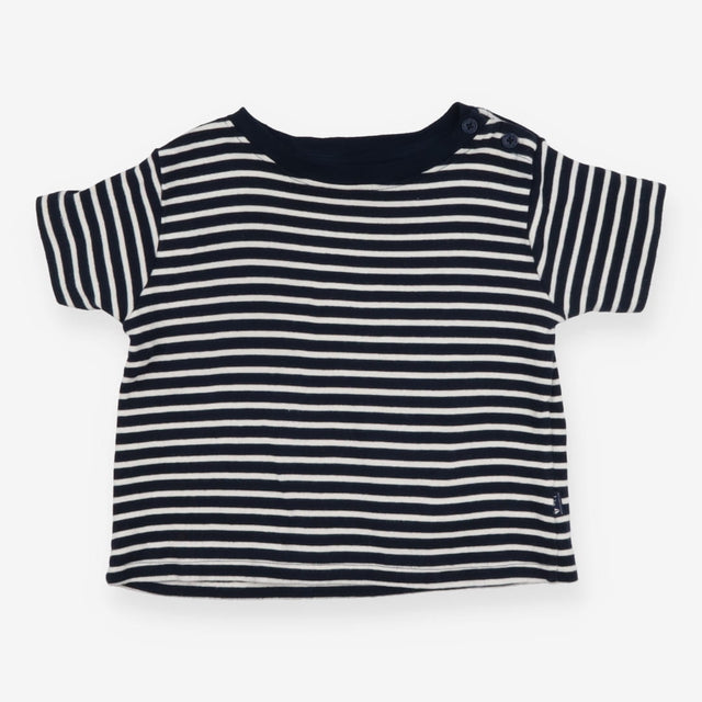 Tee SS white large navy stripe