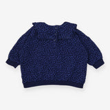 Navy sweater frill collar blue polka dots