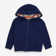 Zipped hoodie navy with orange stripe hood 
