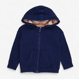 Zipped hoodie navy with orange stripe hood 