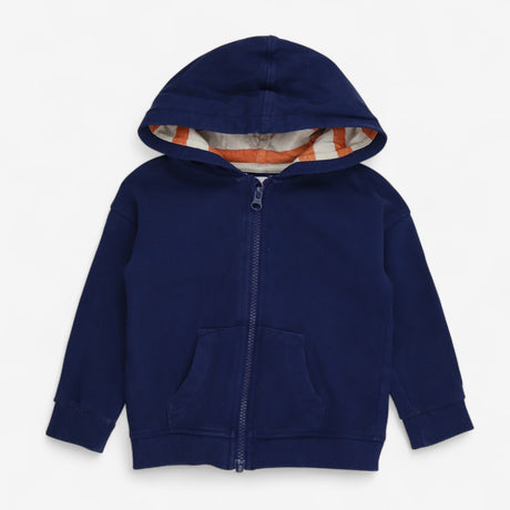 Zipped hoodie navy with orange stripe hood 