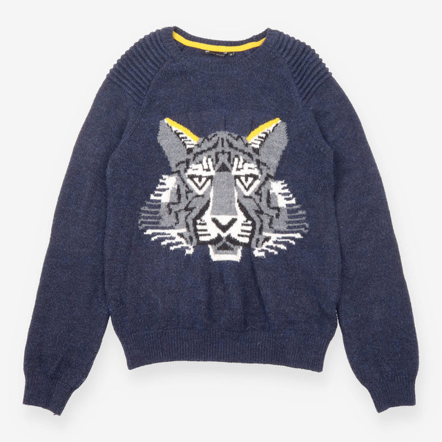 Tiger Jumper Navy Animal Intarsia Long Sleeve