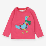 Tee pink LS applique duck