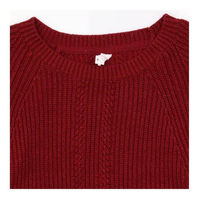 Merino Wool Blend Ribbed Crew Neck Jumper Burgundy