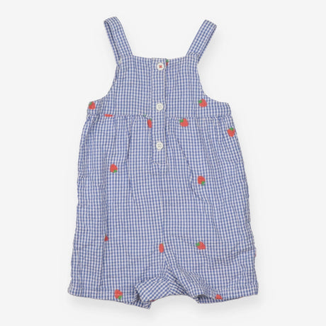 Dungarees Shortie Blue Gingham Strawberry Applique