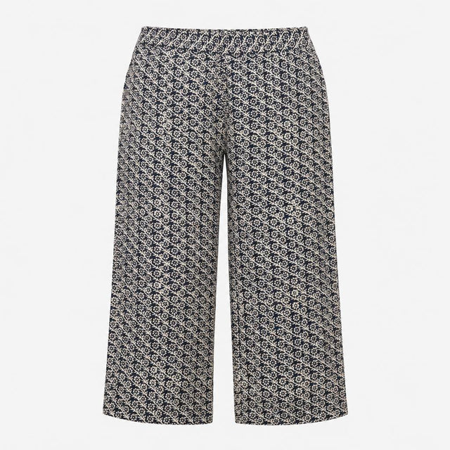 Trousers Navy Blue Cream Block Print Floral Cotton