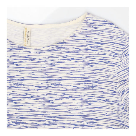 People Tree Organic Cotton White Blue Abstract Str