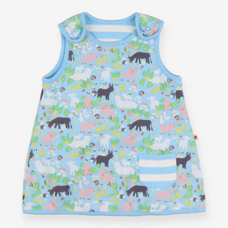 Blue Farm Animals and Striped Dress