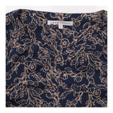 Navy Tan Floral Print Lined Cotton Dress