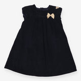 Dress SS cord navy blue bow teddy bear