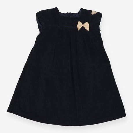 Dress SS cord navy blue bow teddy bear